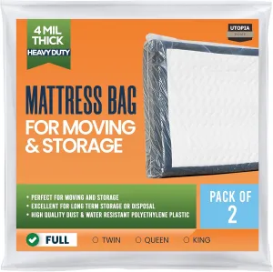 Utopia Home Full Size Mattress Bag for Moving (2 Pack), 4 Mil Heavy Duty Plastic Storage Bag, Mattress Encasement Cover Fits Mattresses up to 14 Inches