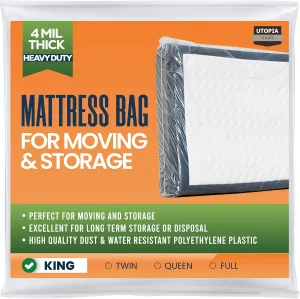Utopia Home King Size Mattress Bag for Moving, 4 Mil Heavy Duty Plastic Storage Bag, Mattress Encasement Cover Fits Mattresses up to 14 Inches