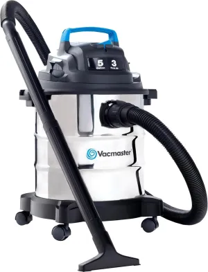 Vacmaster - Stainless Steel Wet/Dry Vac, 5 Gallon, 3 HP 1-1/4" Hose (VOC507S)