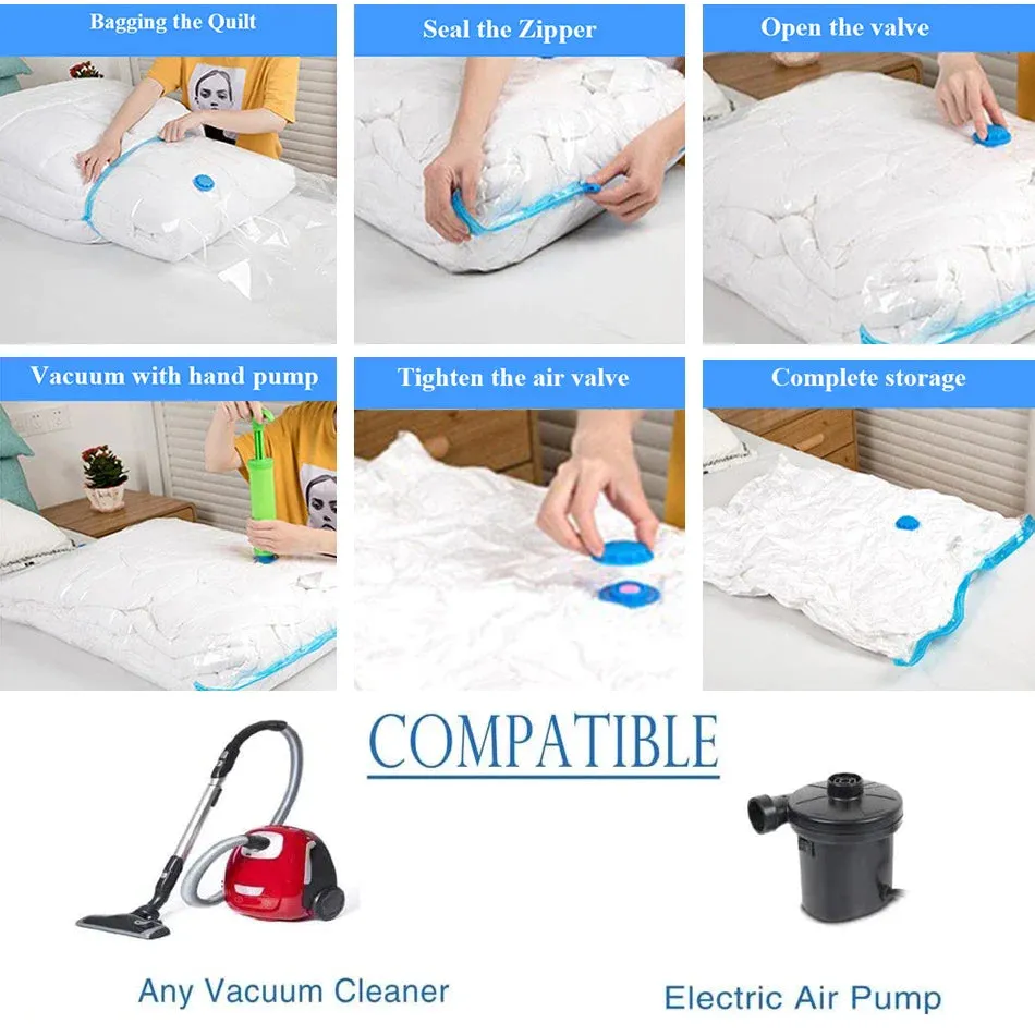 Vacuum Storage Bags For Clothes Pillows Bedding More Space Saver ZiplockBag Compression With Travel Hand Pump Triple Seal Zipper