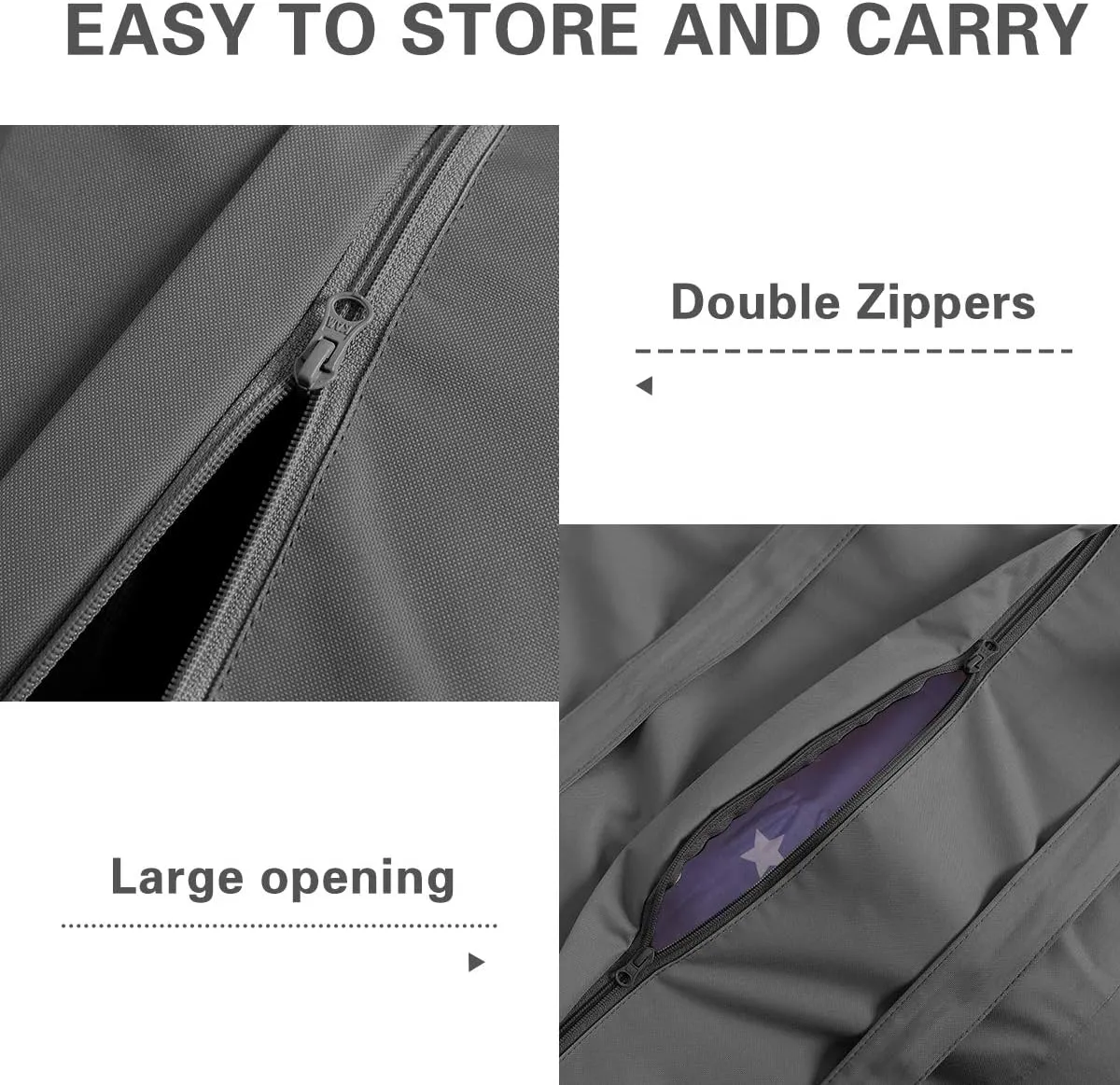 Vailge Storage Bag, 60Lx20Wx28H, Grey, Synthetic Fabric with Waterproof Coating, Zipper, Outdoor Furniture Cushion and Cover Storage Protection, 50 pounds Load Capacity
