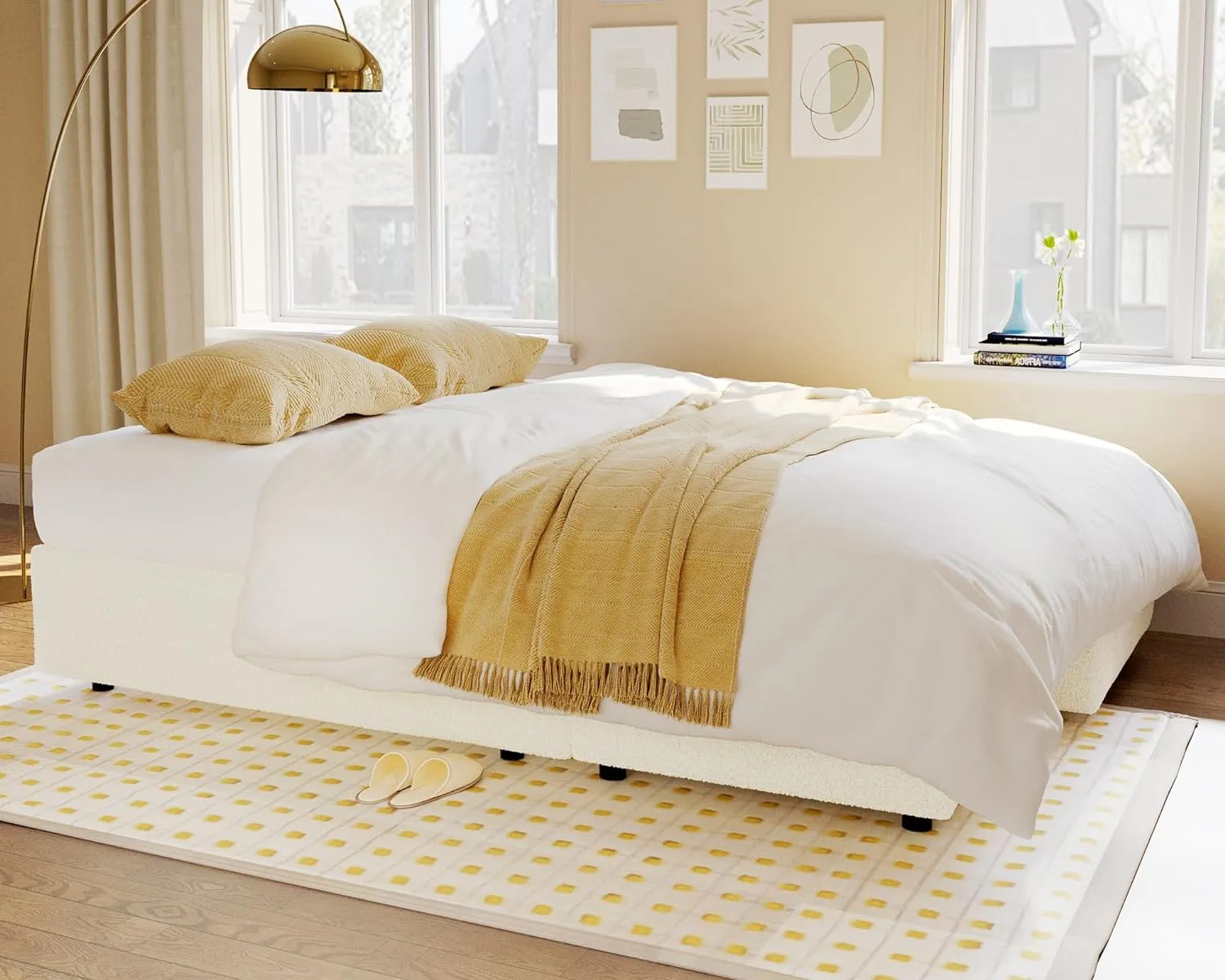 VanAcc Sleeper Sofa, Sofa Bed- 2 in 1 Pull Out Couch Bed with Storage Chaise for Living Room, White Sherpa Couch