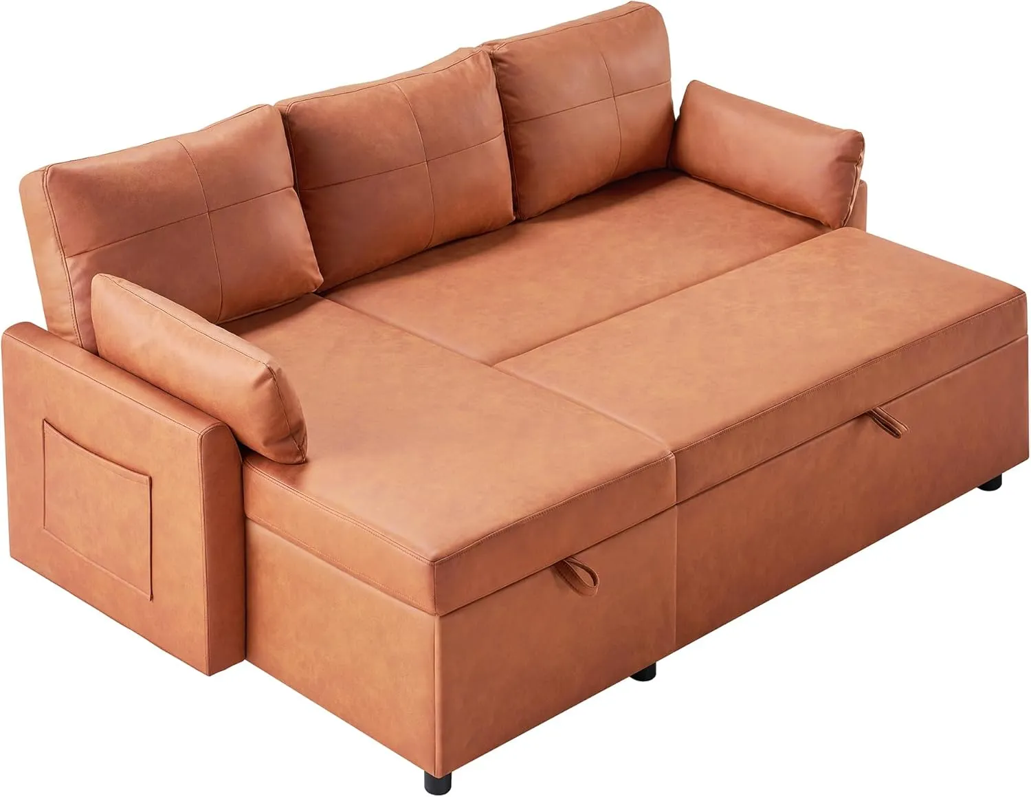 VanAcc Sleeper Sofa, Sofa Bed- 2 in 1 Pull Out Couch Bed with Storage Chaise, Sofa Sleeper Couch for Living Room, Brown Leathaire Sofa