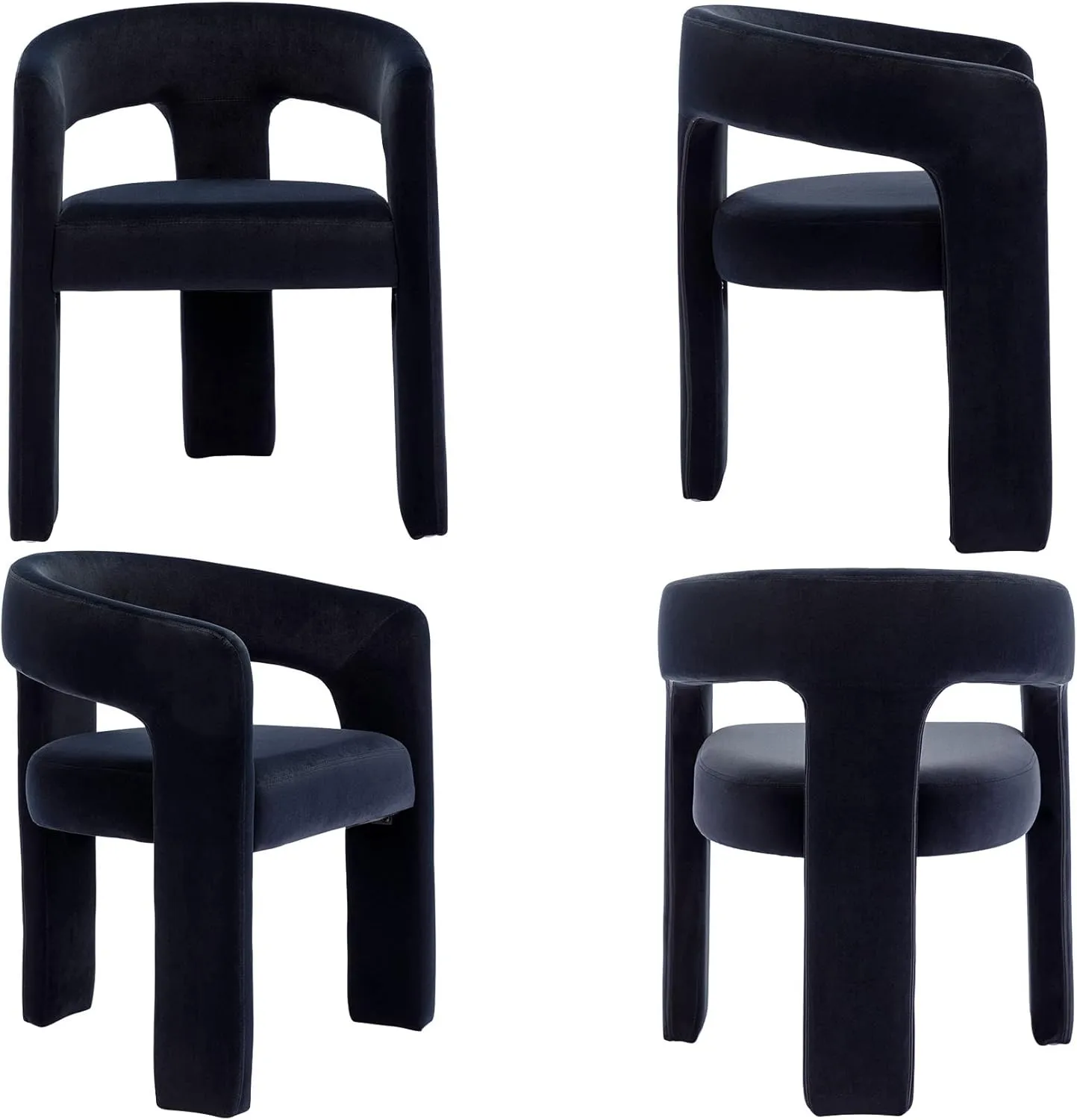VESCASA Velvet Barrel Dining Chair with Open-Back, Upholstered Modern Accent Side Armchair with 3 Legs for Kitchen/Dining Room/Living Room, 1 Chair, Black
