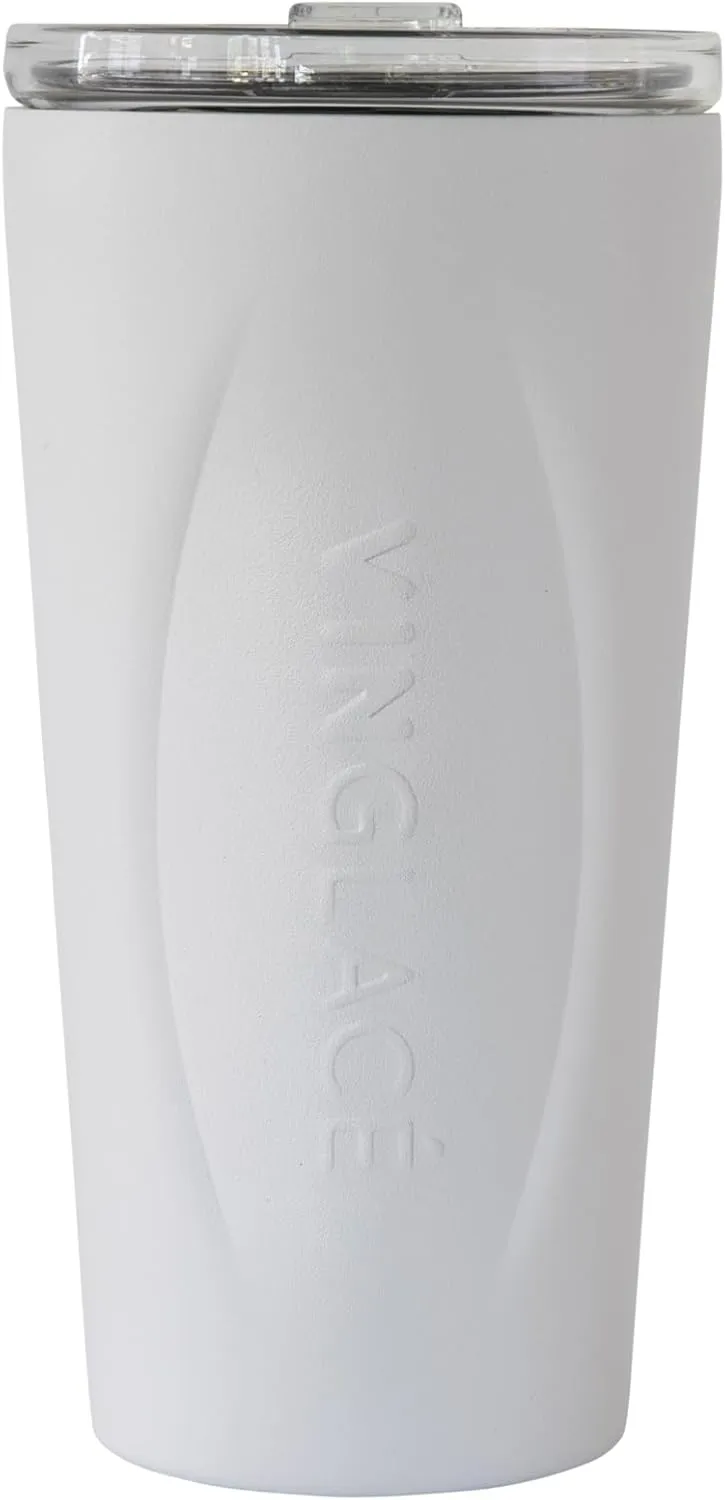 Vinglacé Stainless Steel Drink Tumbler- Insulated Hot and Cold Beverage Cup with Glass Insert and Lid, 14 oz (White)