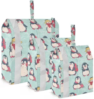 Vintage Penguin Travel Storage Bag with Lanyard - Portable Lightweight Classified Storage Bag with Zipper, Dust and Waterproof Travel Packing Cube for Suitcase,3 Pieces