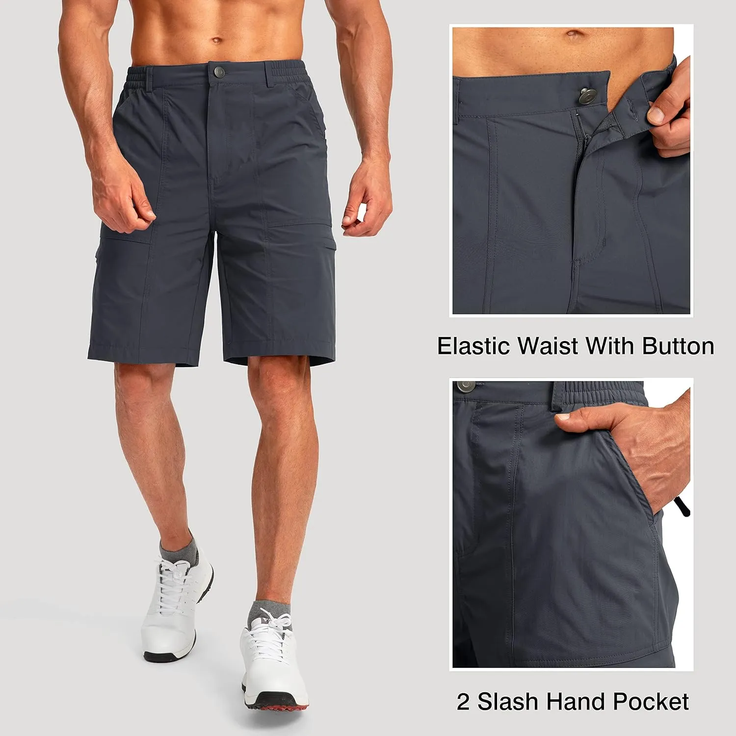 Viodia Men's Hiking Cargo Shorts with 6 Pockets Quick Dry Lightweight Stretch Shorts for Men Outdoor Fishing Golf Shorts