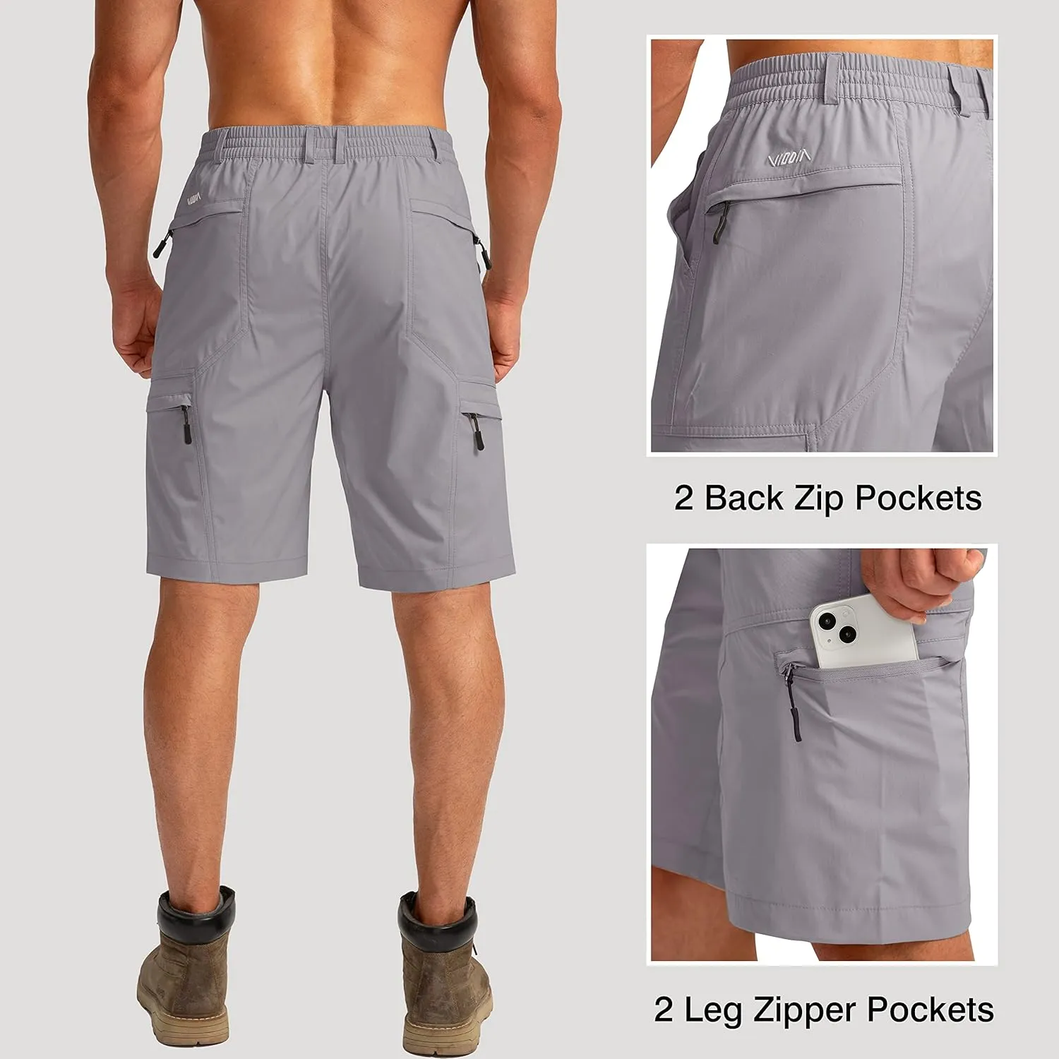 Viodia Men's Hiking Cargo Shorts with 6 Pockets Quick Dry Lightweight Stretch Shorts for Men Outdoor Fishing Golf Shorts