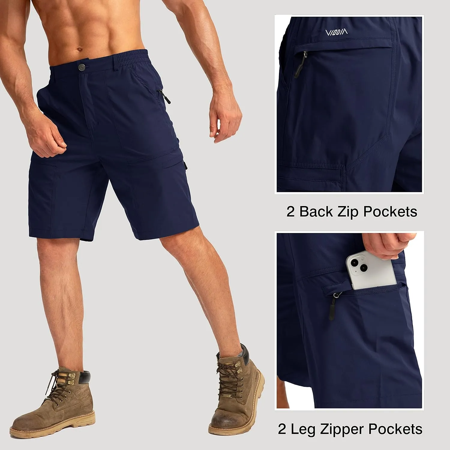 Viodia Men's Hiking Cargo Shorts with 6 Pockets Quick Dry Lightweight Stretch Shorts for Men Outdoor Fishing Golf Shorts