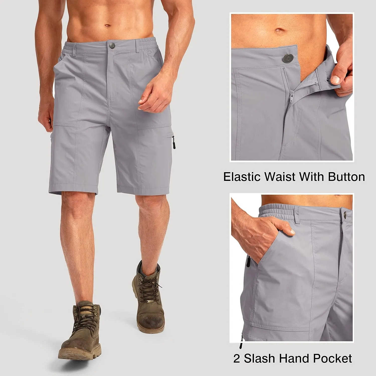 Viodia Men's Hiking Cargo Shorts with 6 Pockets Quick Dry Lightweight Stretch Shorts for Men Outdoor Fishing Golf Shorts