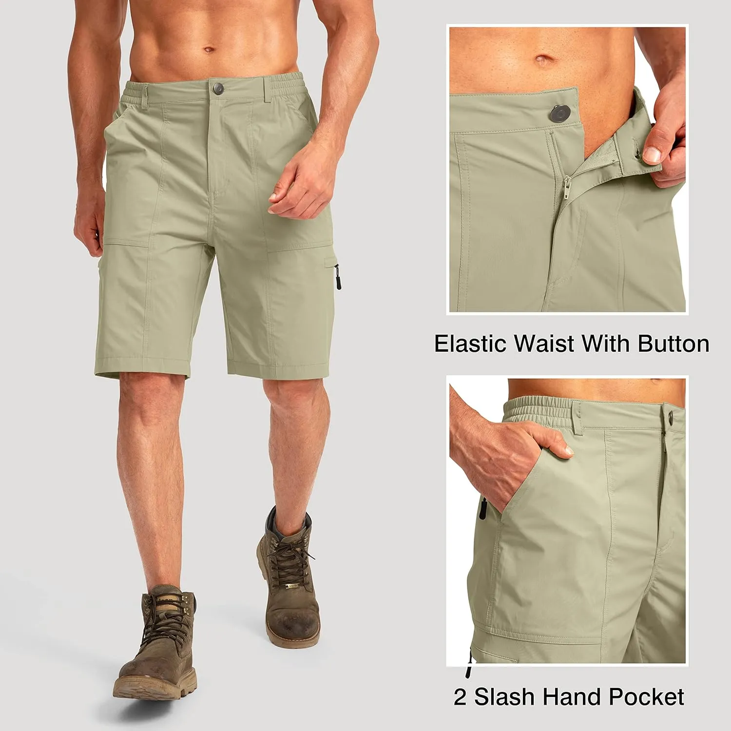 Viodia Men's Hiking Cargo Shorts with 6 Pockets Quick Dry Lightweight Stretch Shorts for Men Outdoor Fishing Golf Shorts