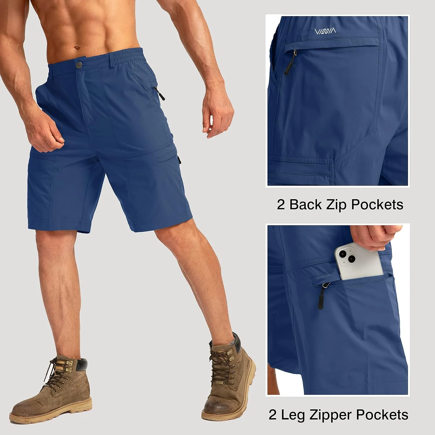 Viodia Men's Hiking Cargo Shorts with 6 Pockets Quick Dry Lightweight Stretch Shorts for Men Outdoor Fishing Golf Shorts