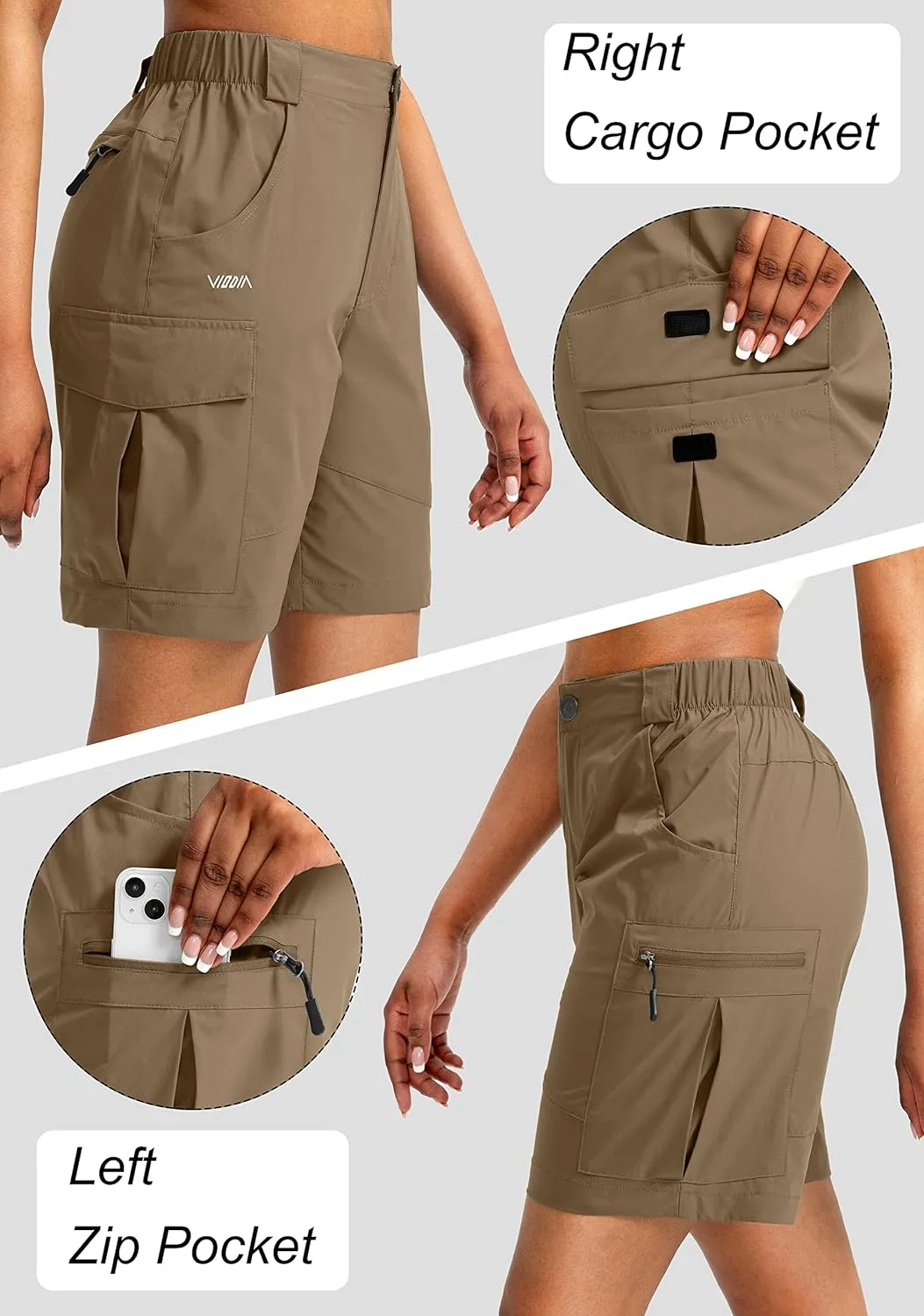 Viodia Women's 7" Hiking Cargo Shorts with Pockets Quick Dry Lightweight Shorts for Women Golf Casual Summer Shorts