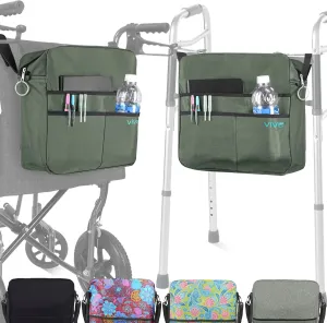 Vive Wheelchair Bag - Machine Washable, Double-Stitched, Water-Resistant Accessory Backpack for Rollators, Wheel Chairs, Walkers - Pouch with XL Pockets & Straps for Quick Installation