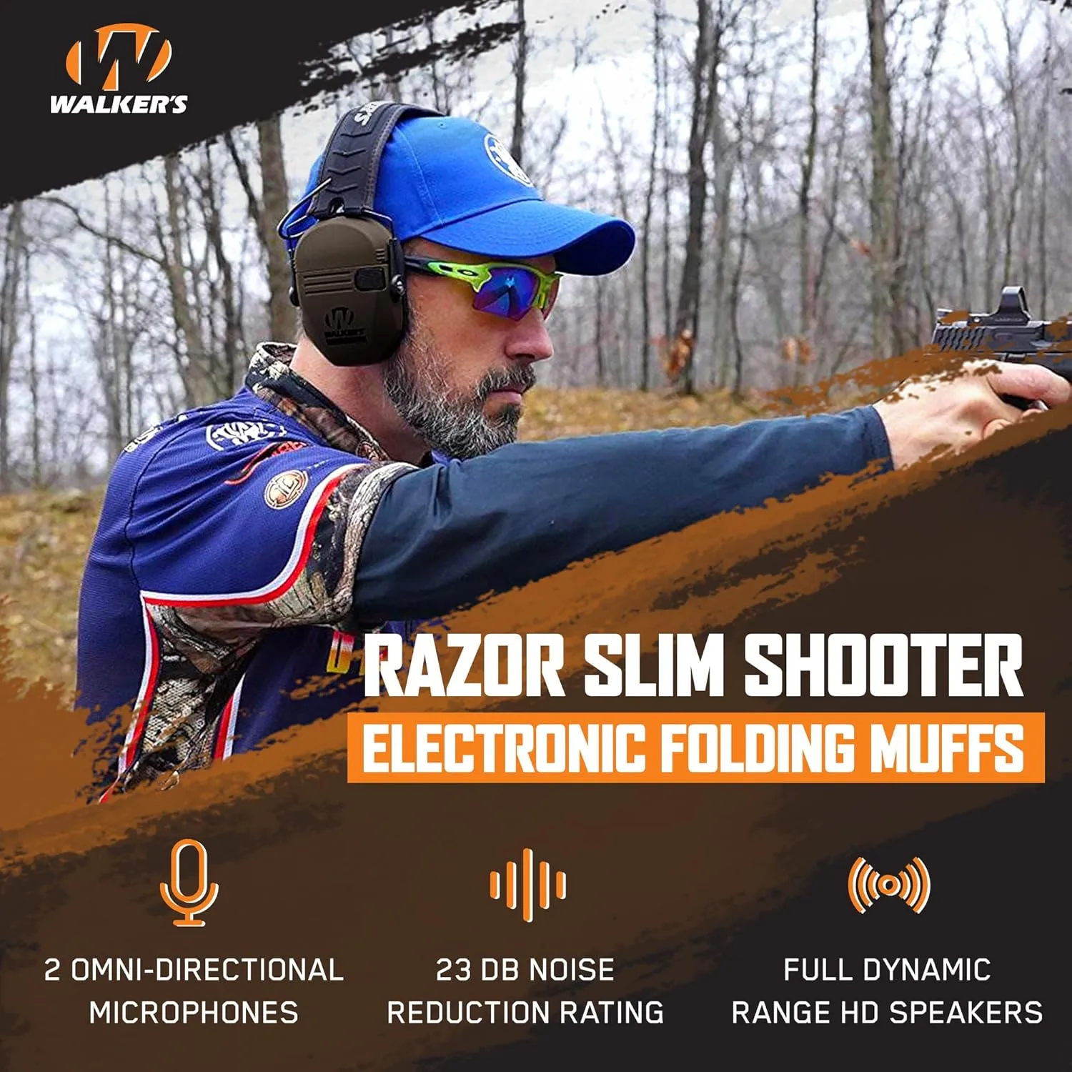 Walker's Razor Slim Shooter Electronic Hunting Folding Hearing Protection Earmuffs