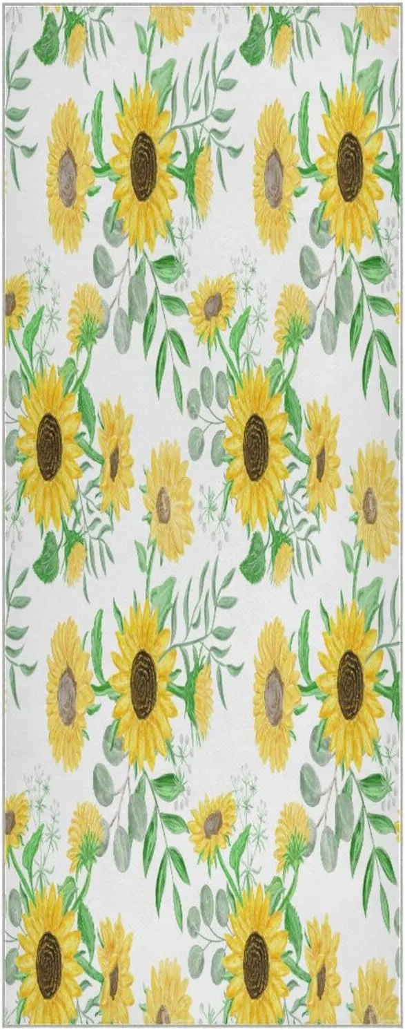 Watercolor Sunflowers on White Yoga Towel,Hot Yoga Mat Towel with Grip Dots Sweat Absorbent Non-Slip for Hot Yoga, 24" x72",Soft Yoga Blankets with Travel Bag,Pilates and Workout