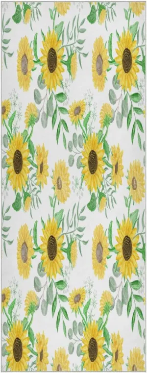 Watercolor Sunflowers on White Yoga Towel,Hot Yoga Mat Towel with Grip Dots Sweat Absorbent Non-Slip for Hot Yoga, 24" x72",Soft Yoga Blankets with Travel Bag,Pilates and Workout