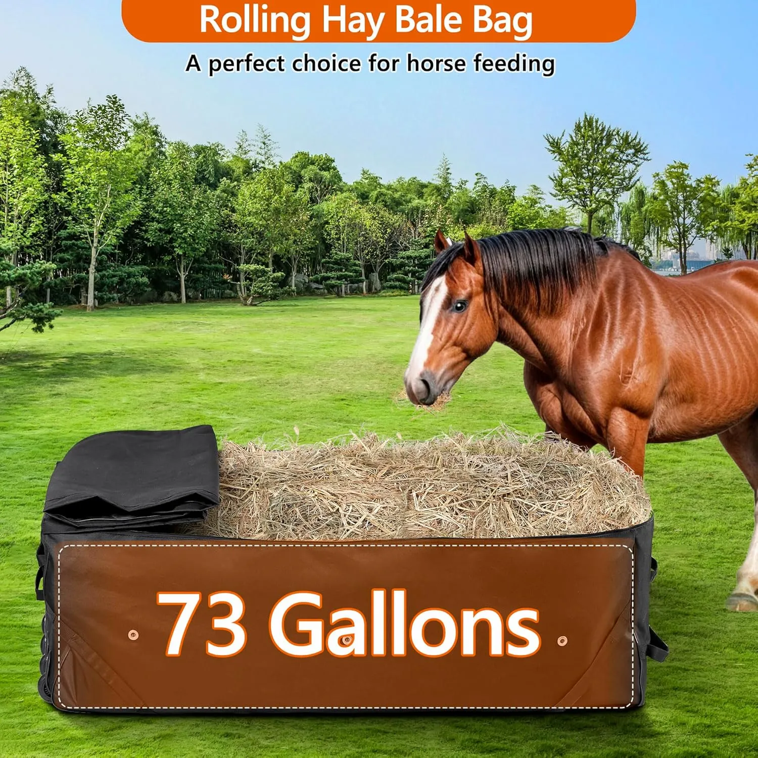Waterproof Rolling Hay Bale Bag, 4 Heavy Duty Wheels 46” x 23” x 16” Extra Large Hay Bale Storage Bag, Breathable Rolling Bale Bag for Storage and Transport, Black