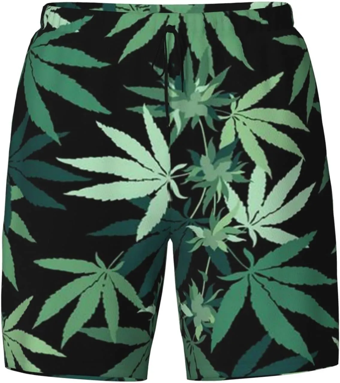 Weed Marijuana Leaf Men's Double Layer Swim Trunks Beach Shorts with Compression Liner Swimwear