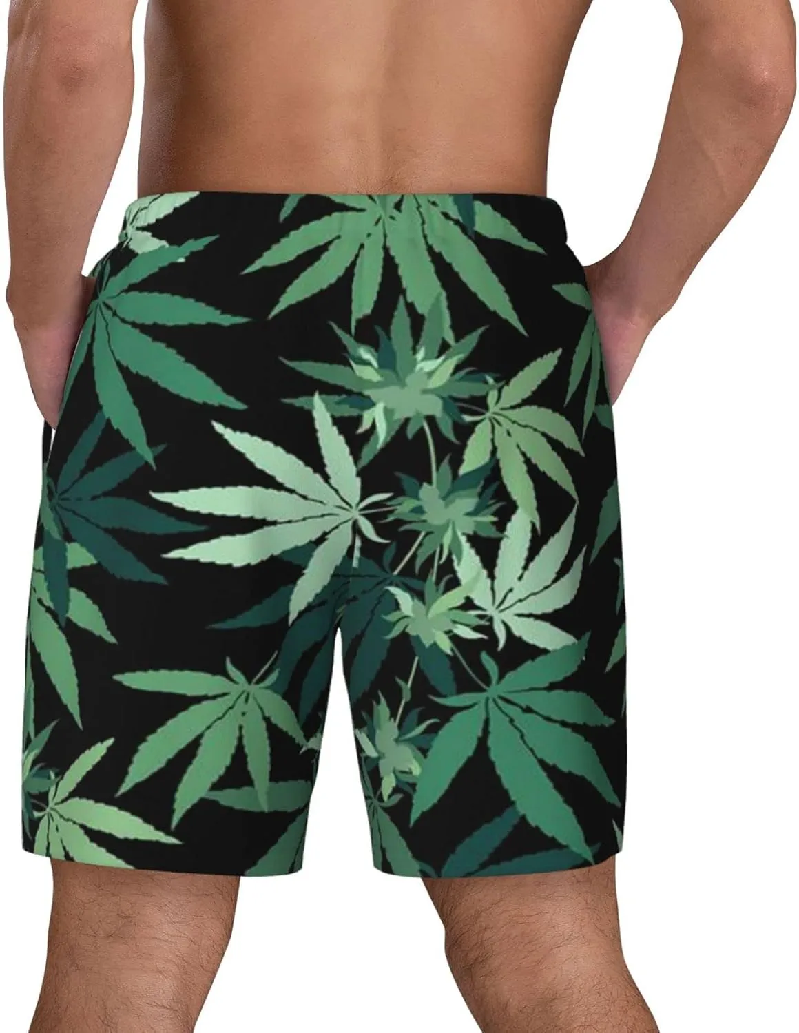 Weed Marijuana Leaf Men's Double Layer Swim Trunks Beach Shorts with Compression Liner Swimwear