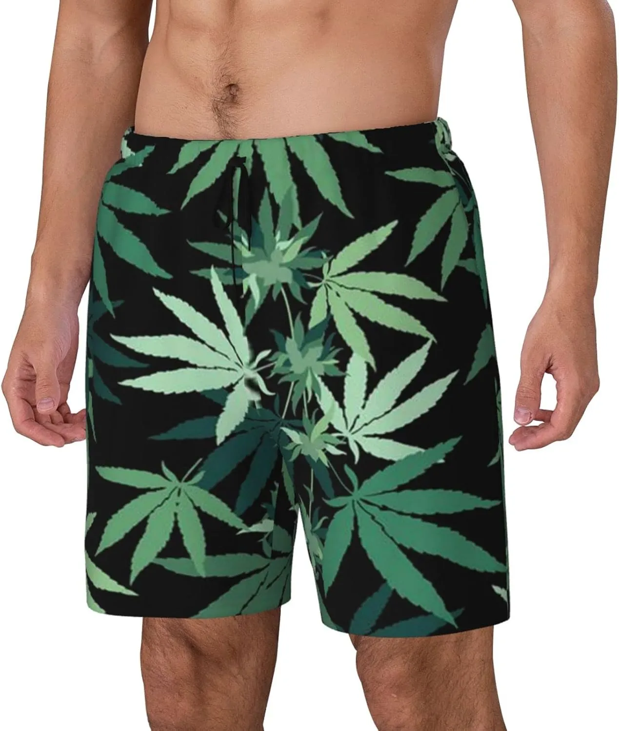 Weed Marijuana Leaf Men's Double Layer Swim Trunks Beach Shorts with Compression Liner Swimwear