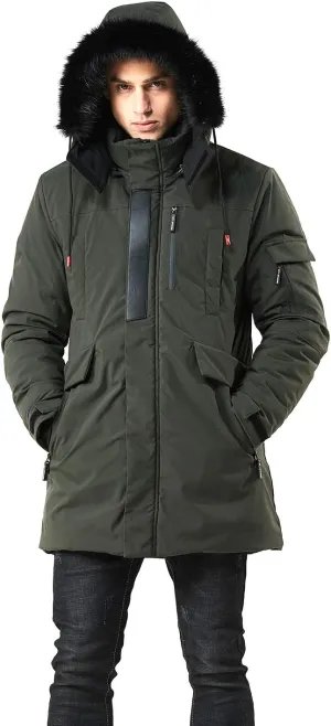 WEEN CHARM Men's Warm Parka Ski Jacket Water Resistant Puffer Jacket Long Winter Coat with Removable Faux Fur Hood