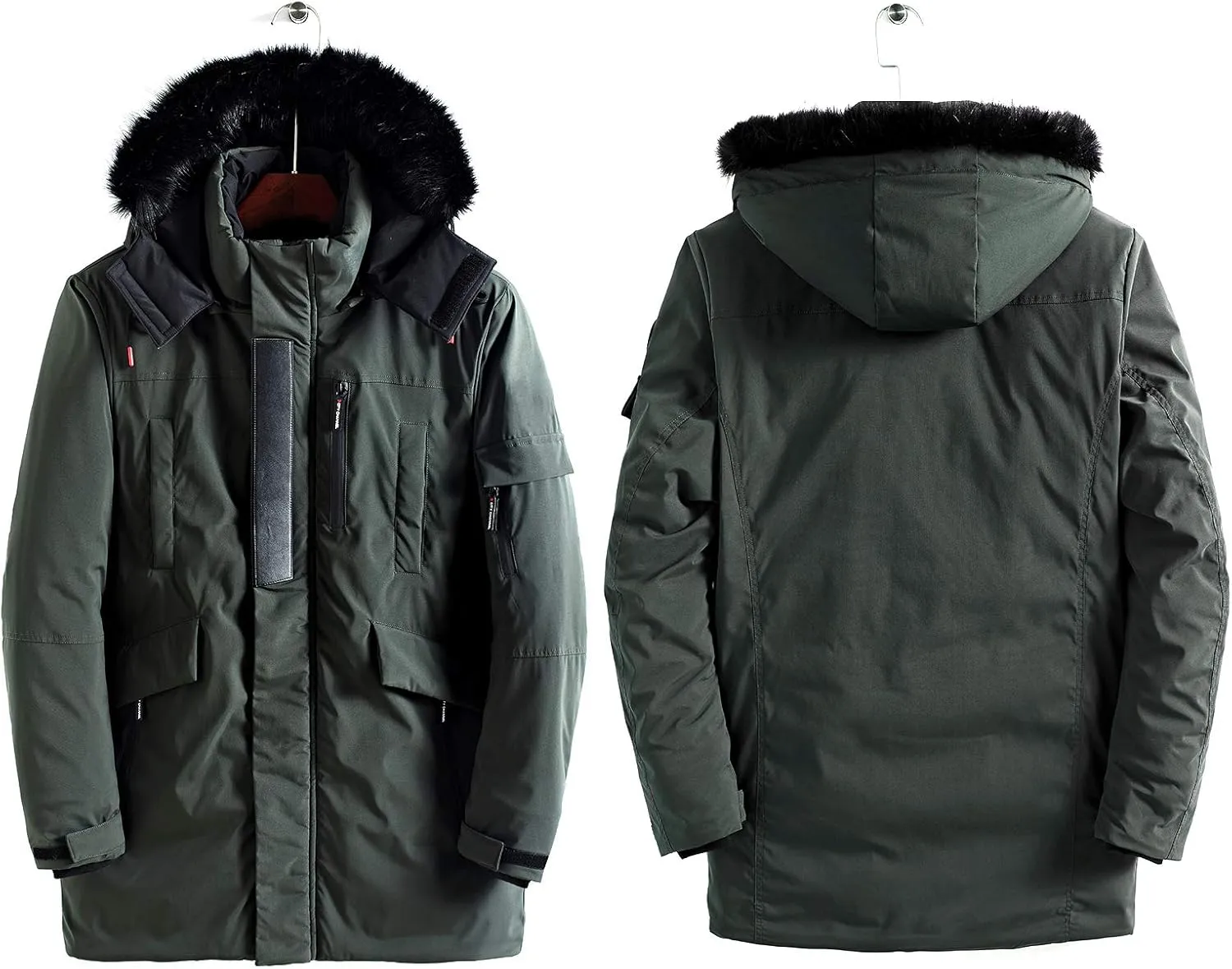 WEEN CHARM Men's Warm Parka Ski Jacket Water Resistant Puffer Jacket Long Winter Coat with Removable Faux Fur Hood