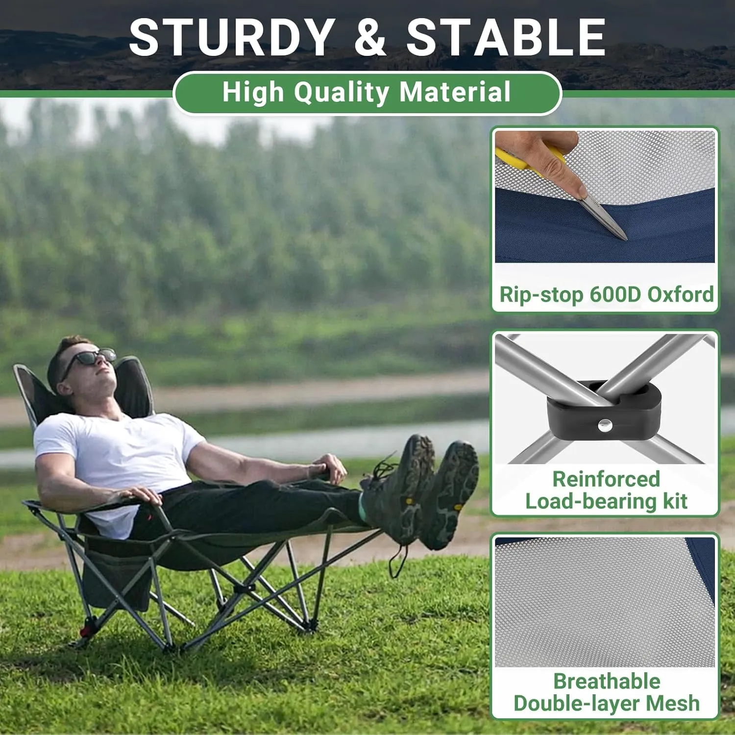 #WEJOY 2-in-1 Reclining Camping Chair, Lightweight Folding Camping Chair with Adjustable Backrest & Footrest, Camping Lounge Chair with Headrest, Cup Holder, Storage Bag, for Beach, Lawn, Concert