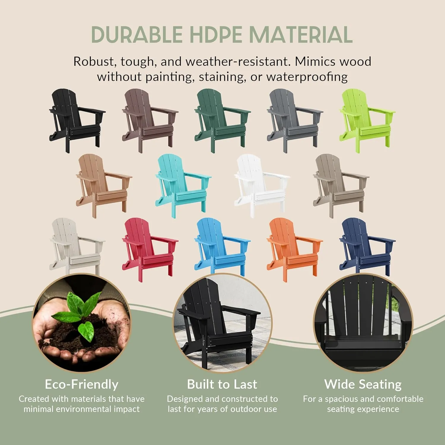 WestinTrends Malibu HDPE Outdoor Patio Folding Poly Adirondack Chair, Black