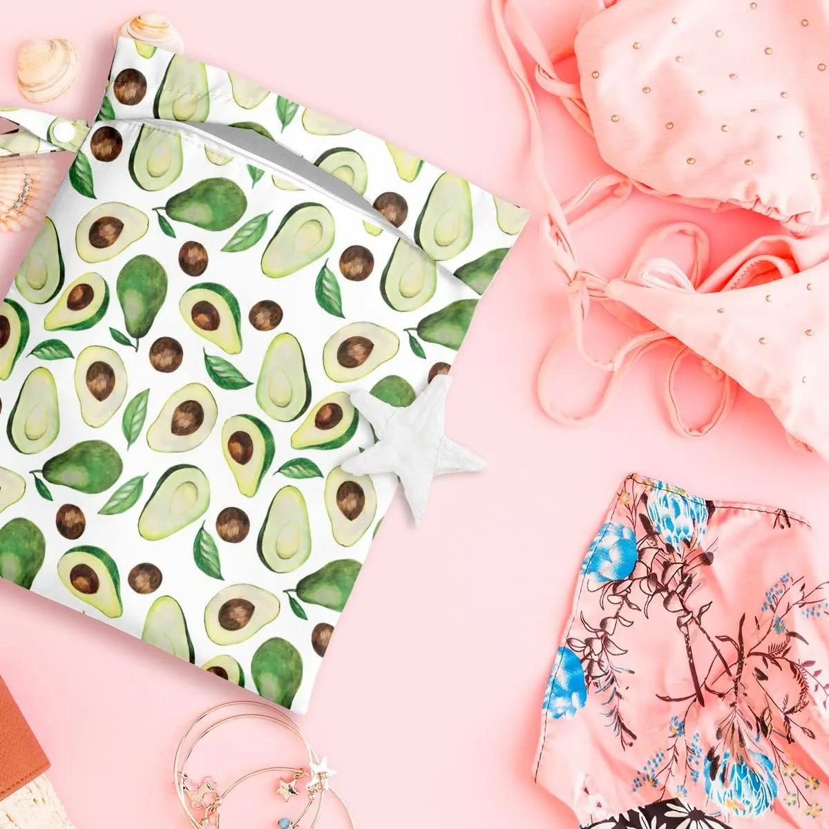 Wet Bag, Wet Dry Bag, Wet Bag for Swimsuit, Travel, Beach, Pool, Diapers, Dirty Yoga Gym Clothes, Toiletries, Makeup Bag, Snack Bag, Waterproof Reusable Fruit Peach Avocado Lemon