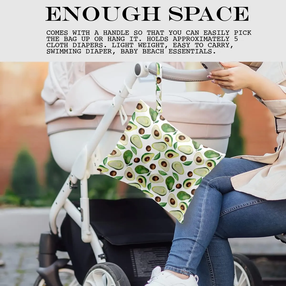 Wet Bag, Wet Dry Bag, Wet Bag for Swimsuit, Travel, Beach, Pool, Diapers, Dirty Yoga Gym Clothes, Toiletries, Makeup Bag, Snack Bag, Waterproof Reusable Fruit Peach Avocado Lemon