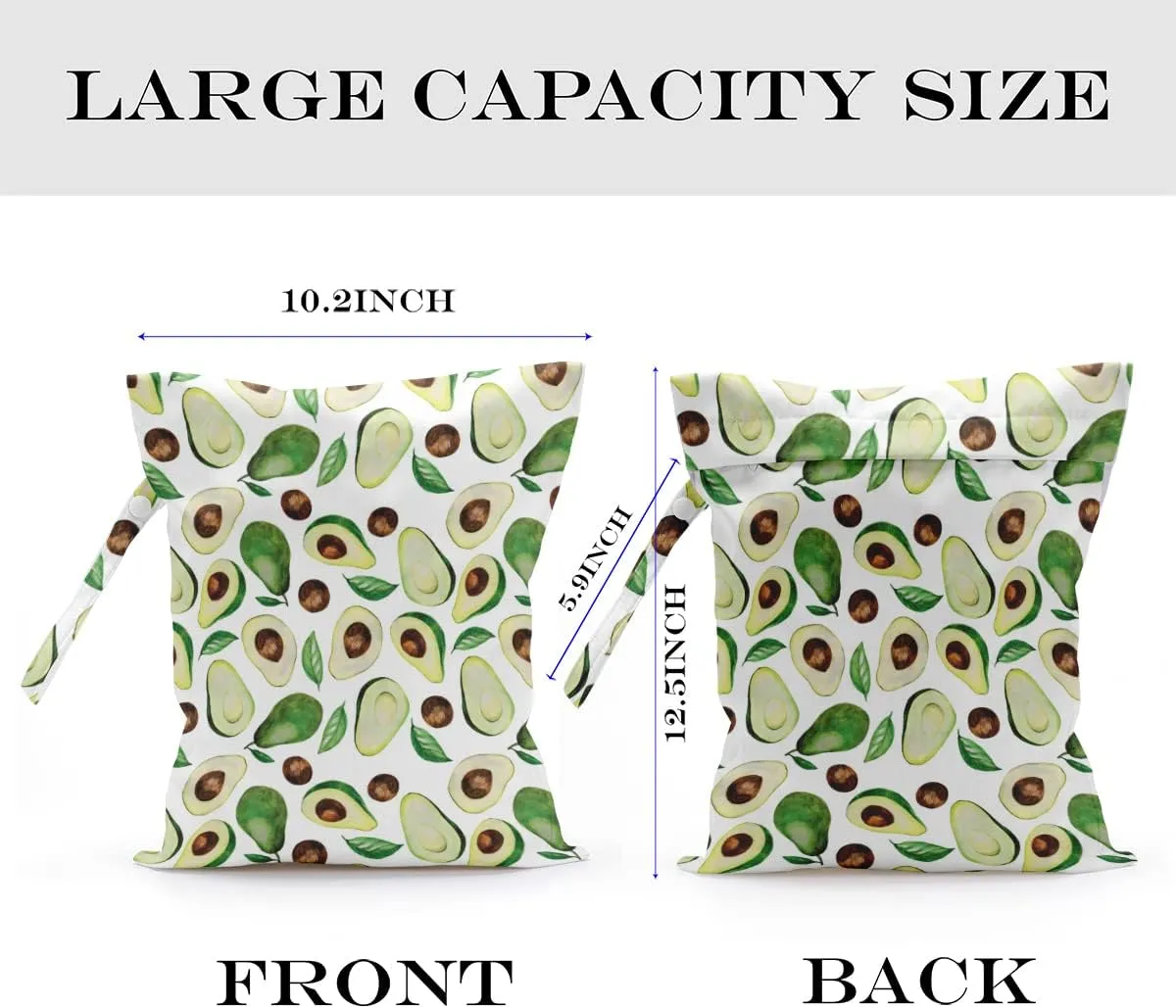 Wet Bag, Wet Dry Bag, Wet Bag for Swimsuit, Travel, Beach, Pool, Diapers, Dirty Yoga Gym Clothes, Toiletries, Makeup Bag, Snack Bag, Waterproof Reusable Fruit Peach Avocado Lemon