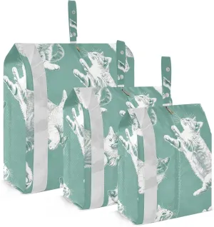 White Cats Travel Storage Bag with Lanyard - Portable Lightweight Classified Storage Bag with Zipper, Dust and Waterproof Travel Packing Cube for Suitcase,3 Pieces