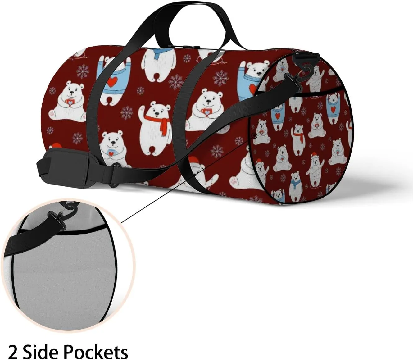 White Kawaii Cute Cartoon Polar Bear Sports Bag Tote Bag Waterproof Gym Bag with Shoulder Strap Zipper 2 Side Pockets for Men and Women, Travel and Storage Shoulder Bag.
