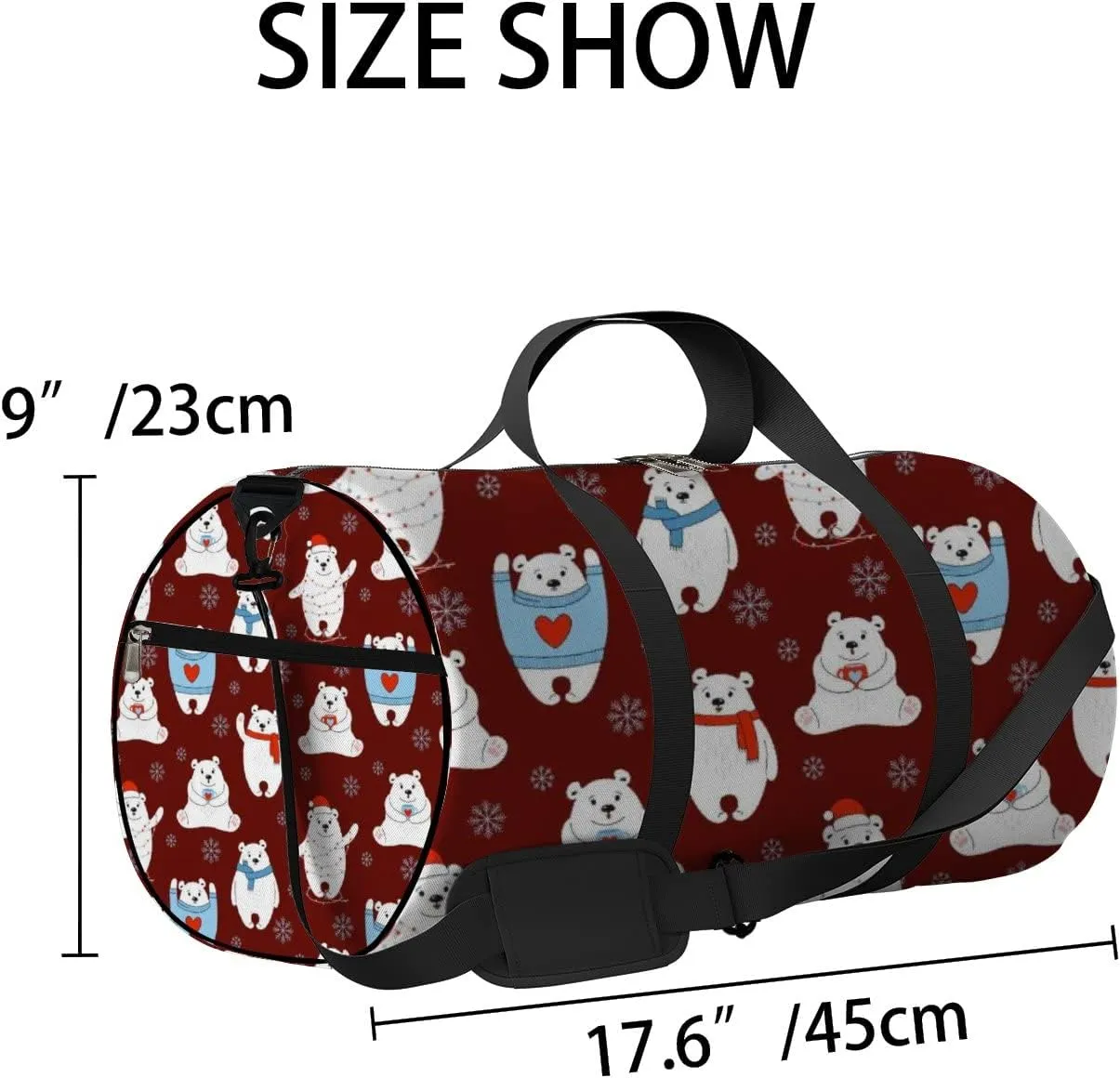 White Kawaii Cute Cartoon Polar Bear Sports Bag Tote Bag Waterproof Gym Bag with Shoulder Strap Zipper 2 Side Pockets for Men and Women, Travel and Storage Shoulder Bag.