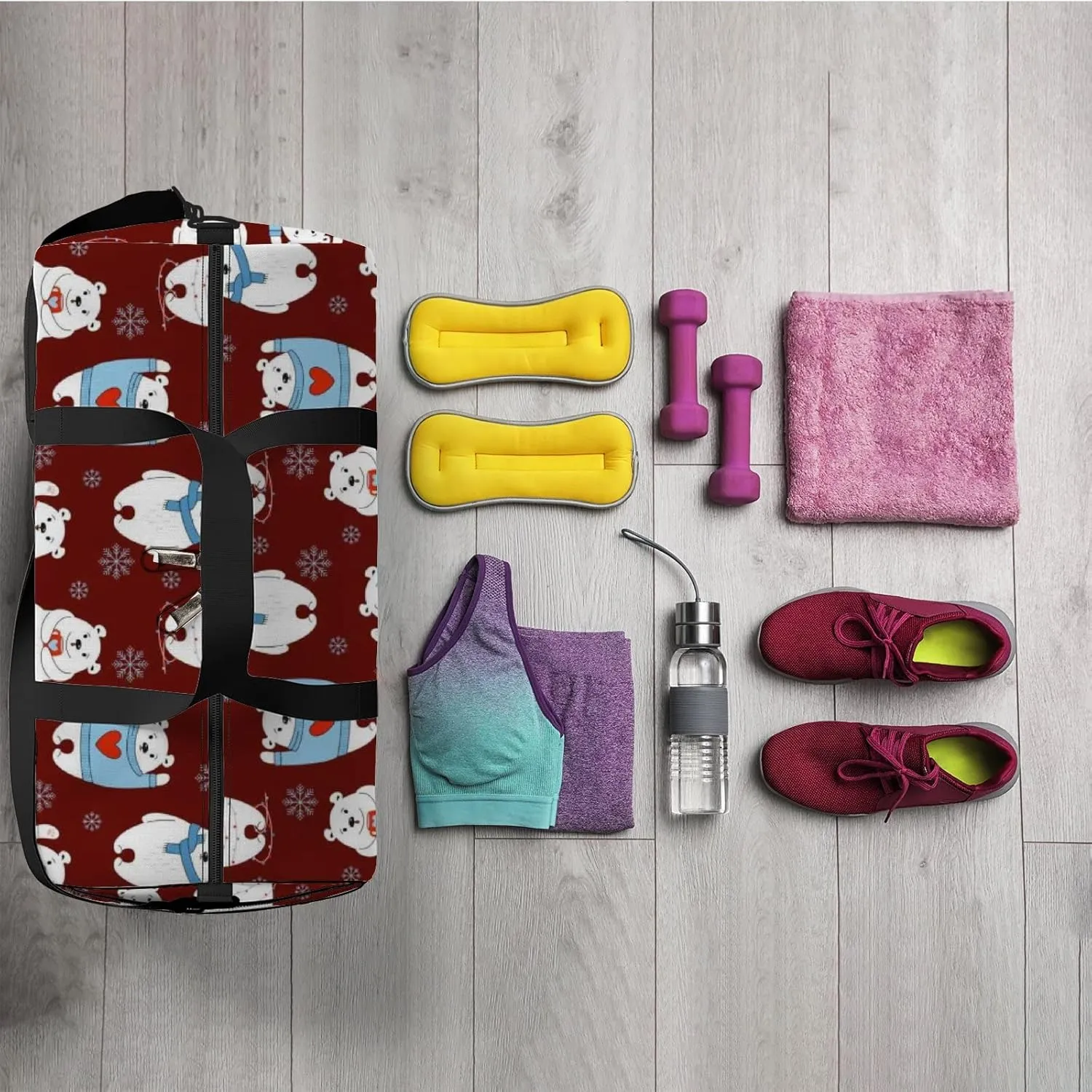 White Kawaii Cute Cartoon Polar Bear Sports Bag Tote Bag Waterproof Gym Bag with Shoulder Strap Zipper 2 Side Pockets for Men and Women, Travel and Storage Shoulder Bag.