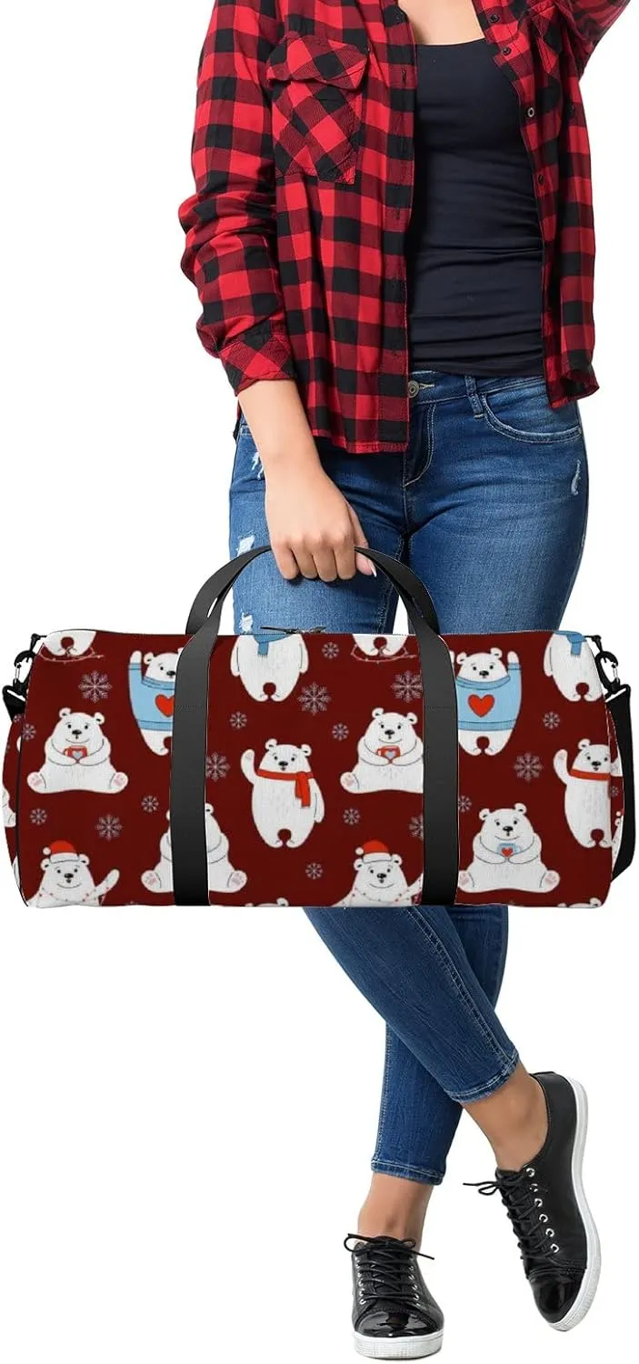 White Kawaii Cute Cartoon Polar Bear Sports Bag Tote Bag Waterproof Gym Bag with Shoulder Strap Zipper 2 Side Pockets for Men and Women, Travel and Storage Shoulder Bag.