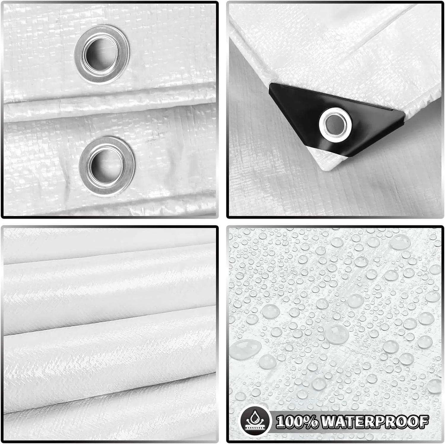 White Tarp 8x10 Feet, 10 Mil Thick Waterproof Poly Tarps Cover UV Resistant, Rip & Tear Proof with Metal Grommets Every 20 Inches