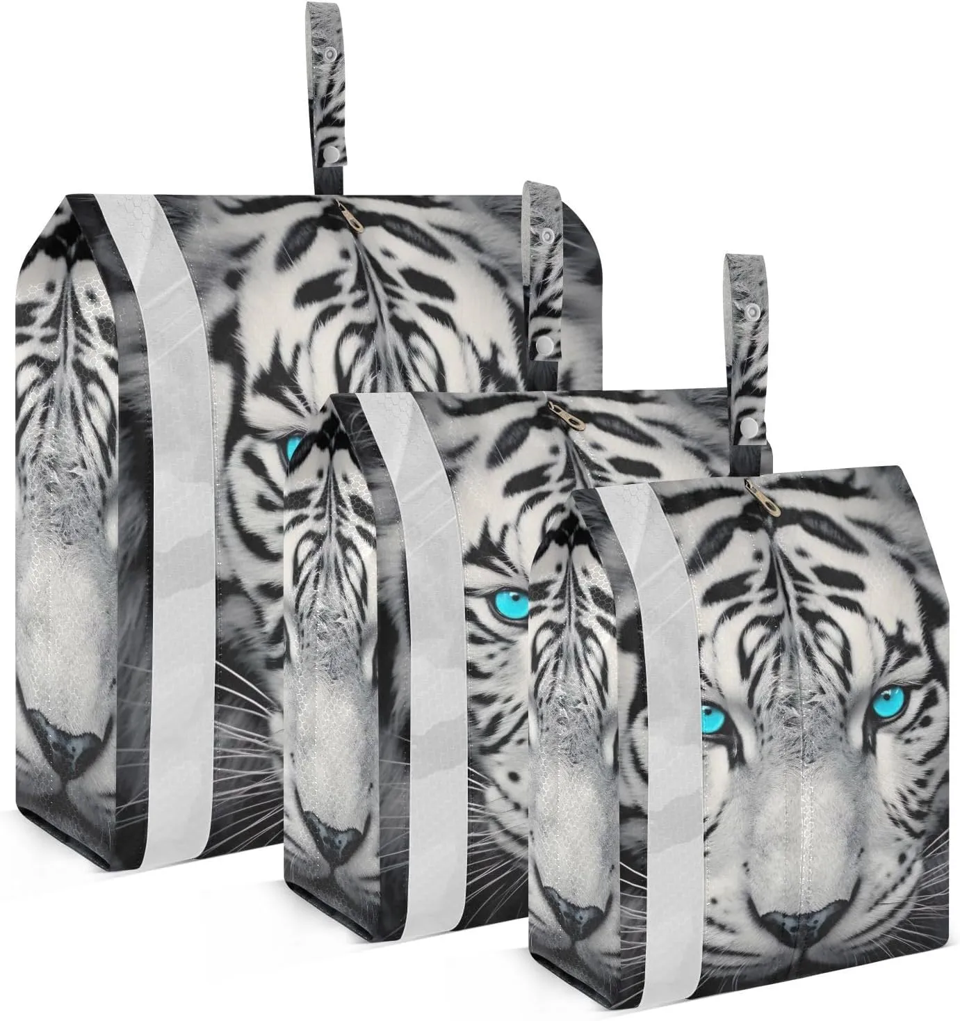 White Tiger Travel Storage Bag with Lanyard - Portable Lightweight Classified Storage Bag with Zipper, Dust and Waterproof Travel Packing Cube for Suitcase,3 Pieces