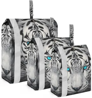 White Tiger Travel Storage Bag with Lanyard - Portable Lightweight Classified Storage Bag with Zipper, Dust and Waterproof Travel Packing Cube for Suitcase,3 Pieces