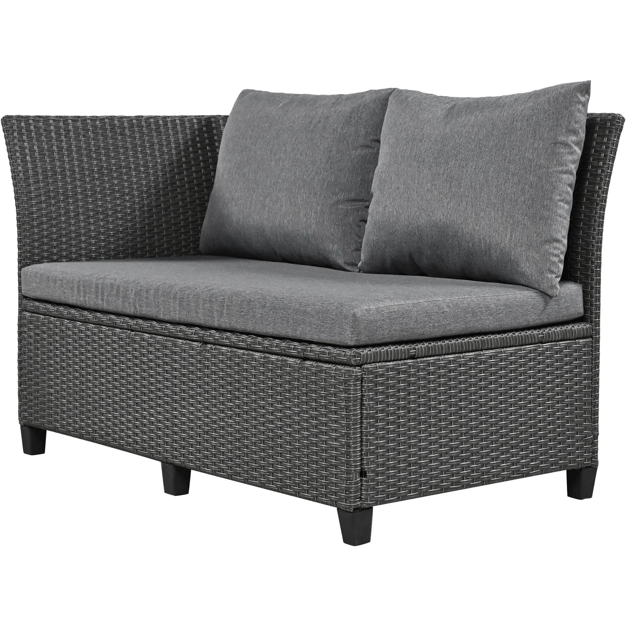 Wicker L-Shape Sectional Sofa w2 Fold Side Tables, Dining Table, Bench