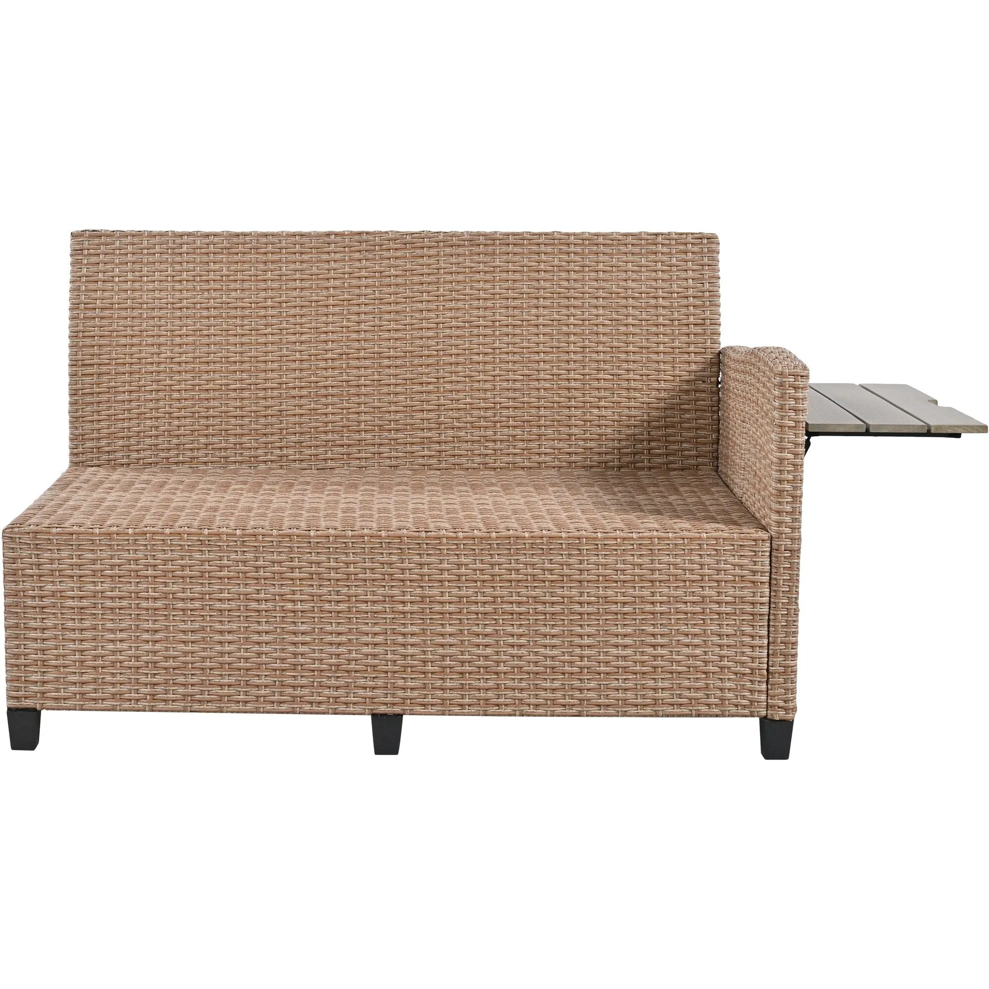 Wicker L-Shape Sectional Sofa w2 Fold Side Tables, Dining Table, Bench