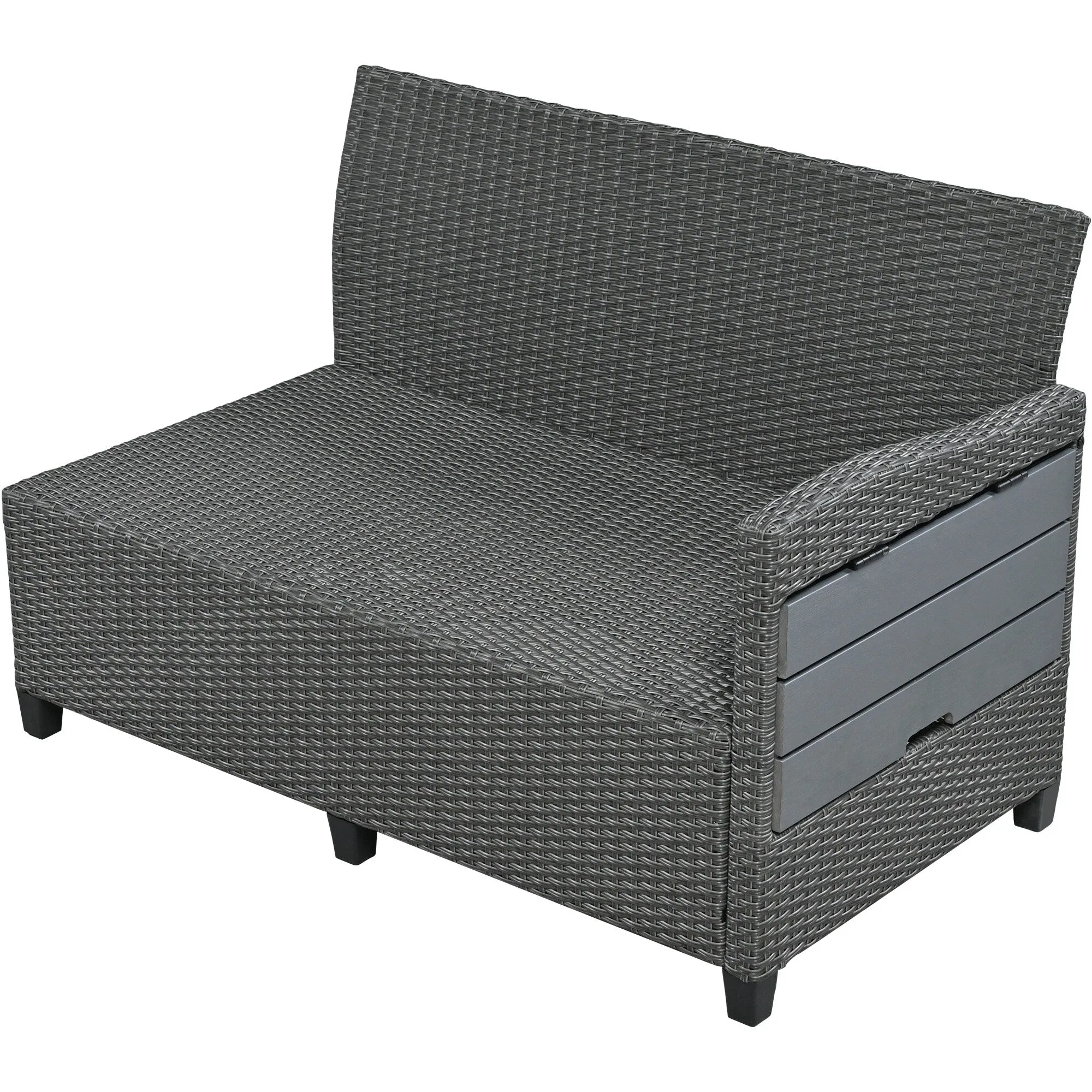 Wicker L-Shape Sectional Sofa w2 Fold Side Tables, Dining Table, Bench