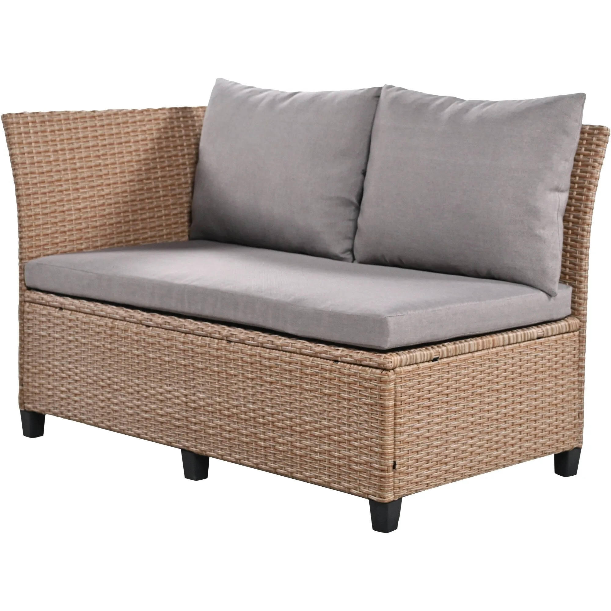 Wicker L-Shape Sectional Sofa w2 Fold Side Tables, Dining Table, Bench