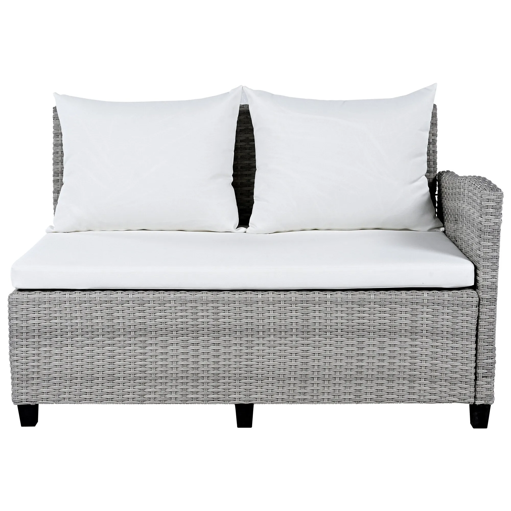 Wicker L-Shape Sectional Sofa w2 Fold Side Tables, Dining Table, Bench