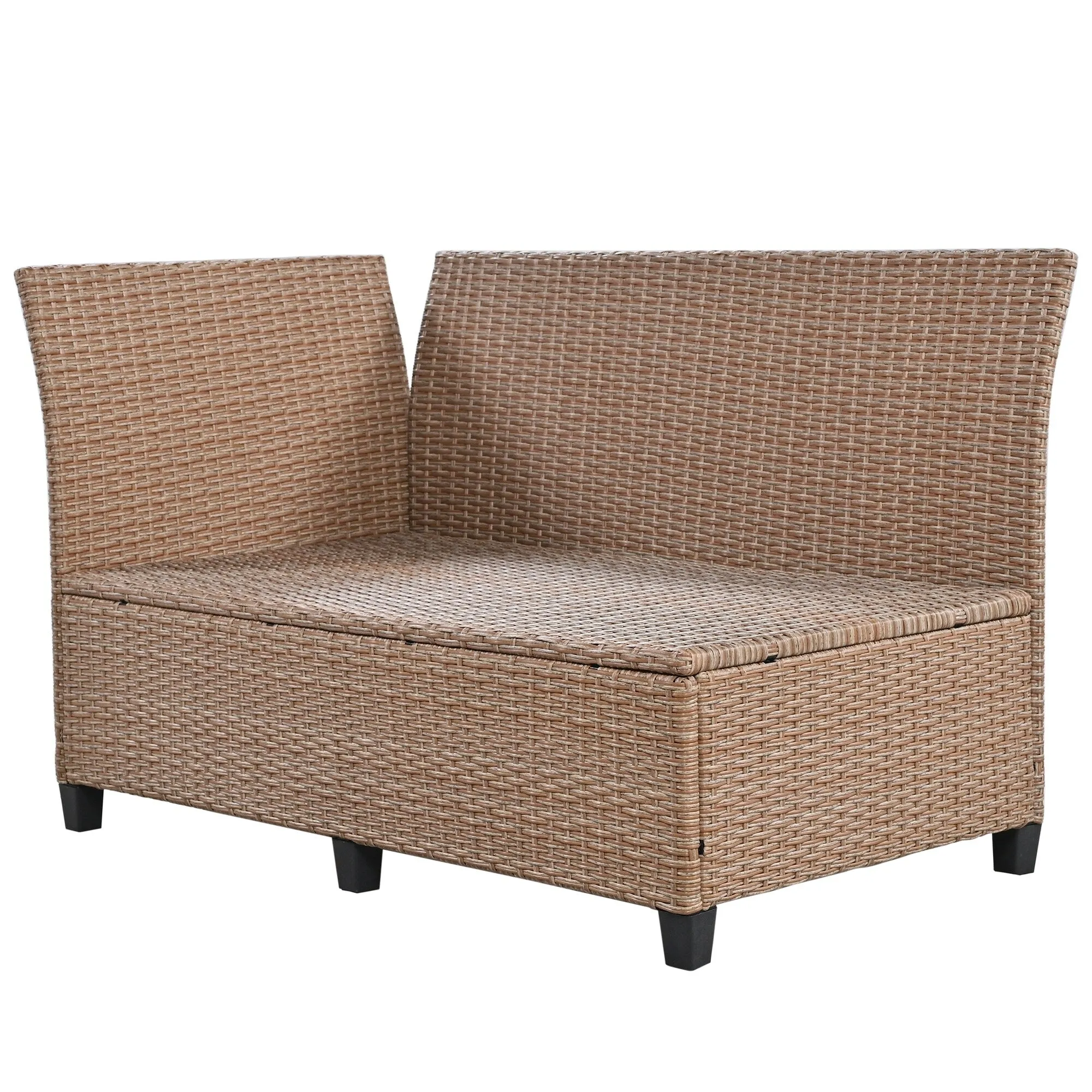 Wicker L-Shape Sectional Sofa w2 Fold Side Tables, Dining Table, Bench