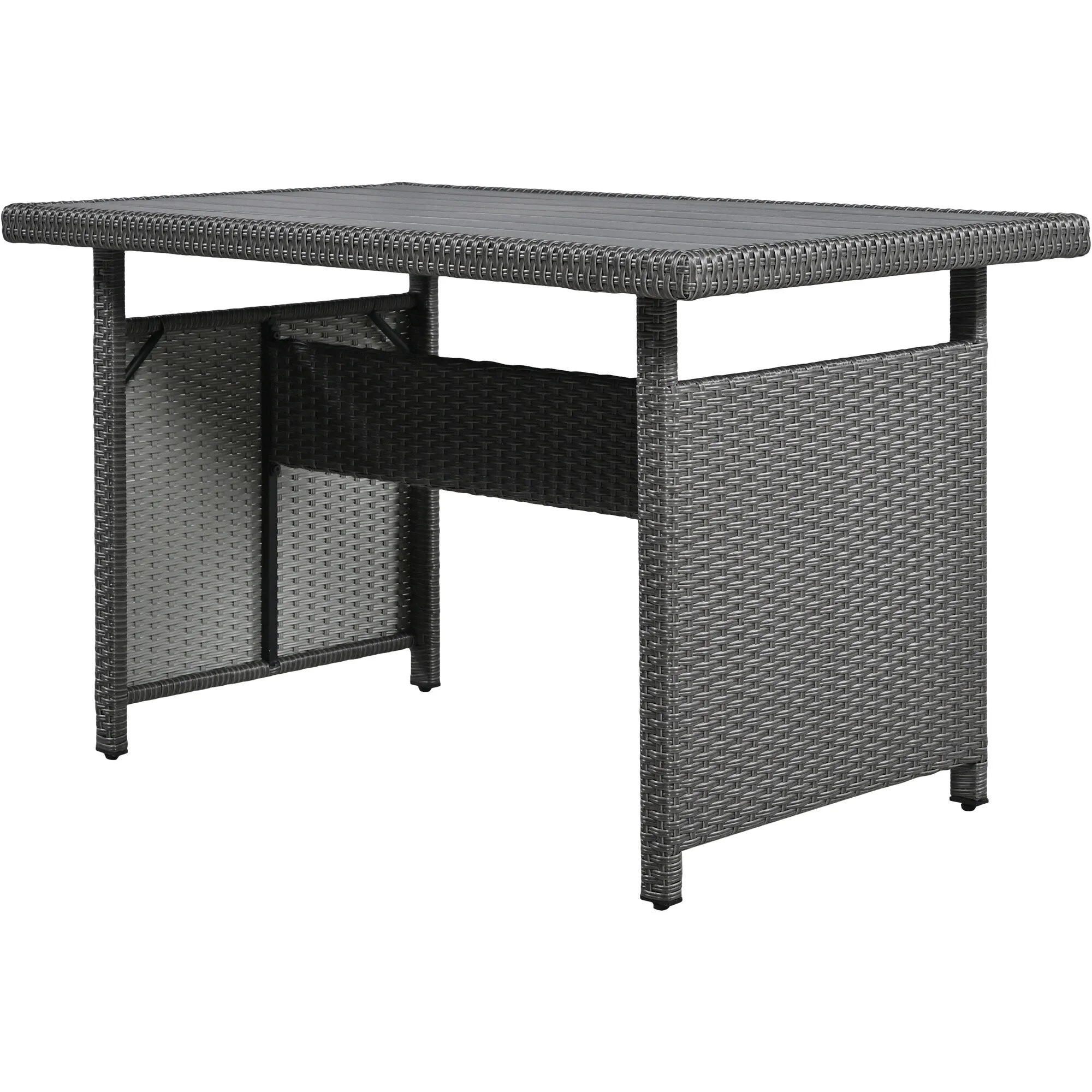 Wicker L-Shape Sectional Sofa w2 Fold Side Tables, Dining Table, Bench