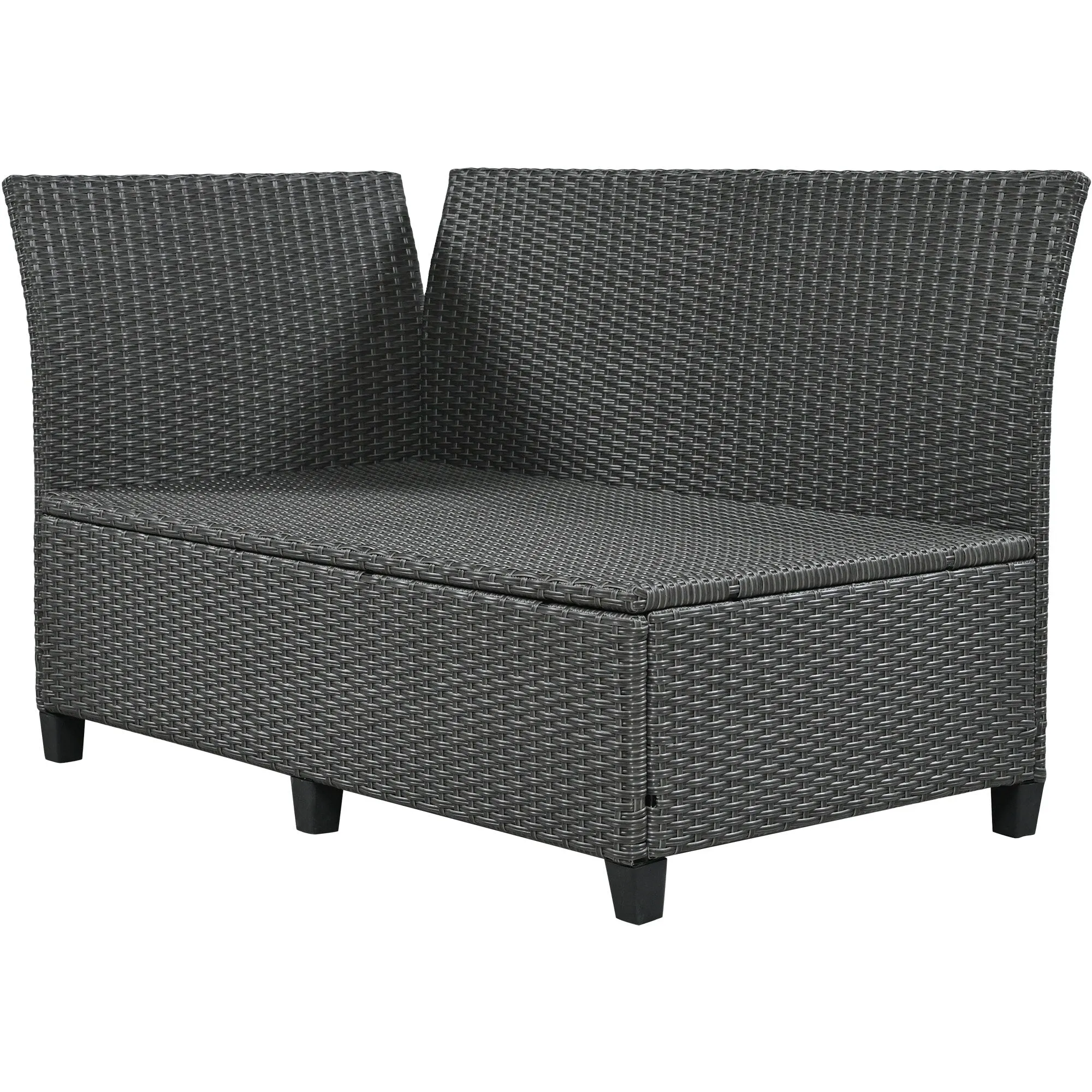 Wicker L-Shape Sectional Sofa w2 Fold Side Tables, Dining Table, Bench
