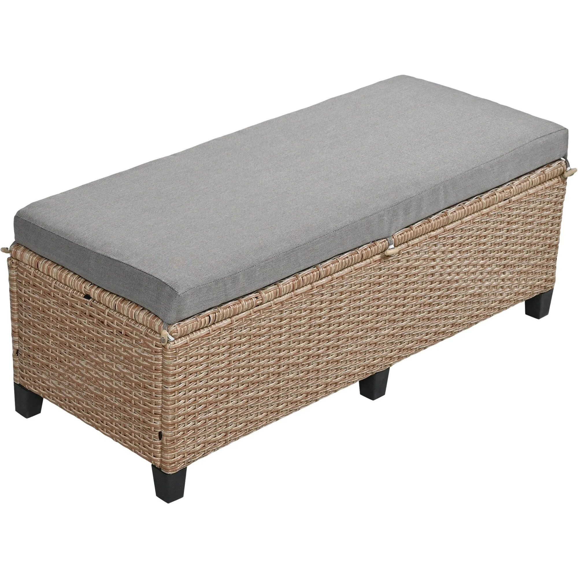 Wicker L-Shape Sectional Sofa w2 Fold Side Tables, Dining Table, Bench