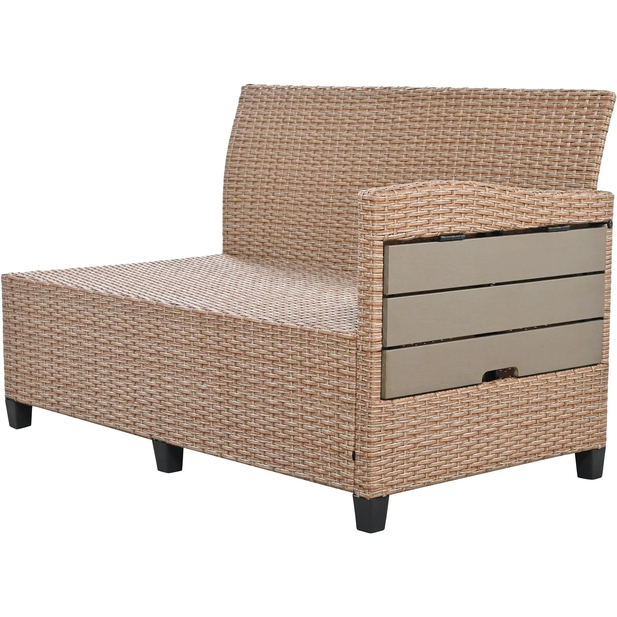 Wicker L-Shape Sectional Sofa w2 Fold Side Tables, Dining Table, Bench